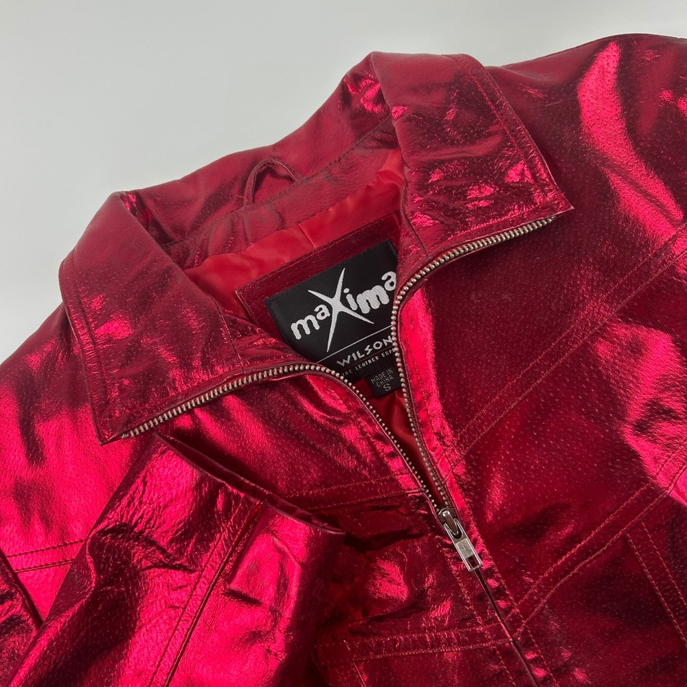 Wilsons WMNS S Festival Flashy Leather Maxima Metallic Red Leather Zip Up Jacket